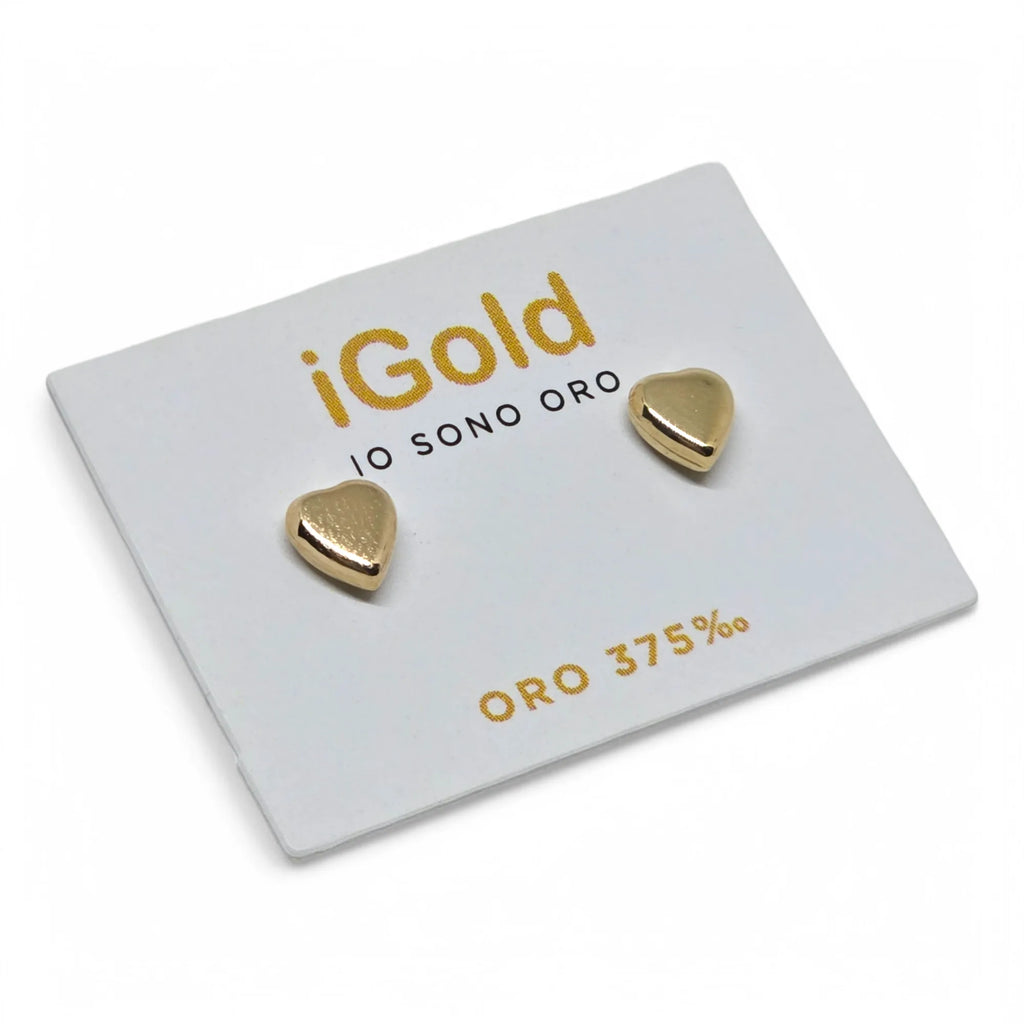Orecchini Eleganti in Oro 9kt 375 a Forma di Cuore Bombato