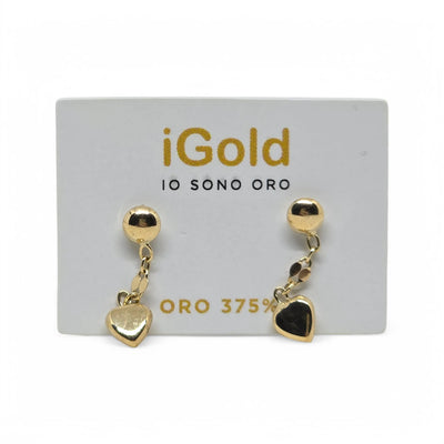 Elegante Ohrringe aus 9kt 375 Gold mit Kugel und Herzanhänger