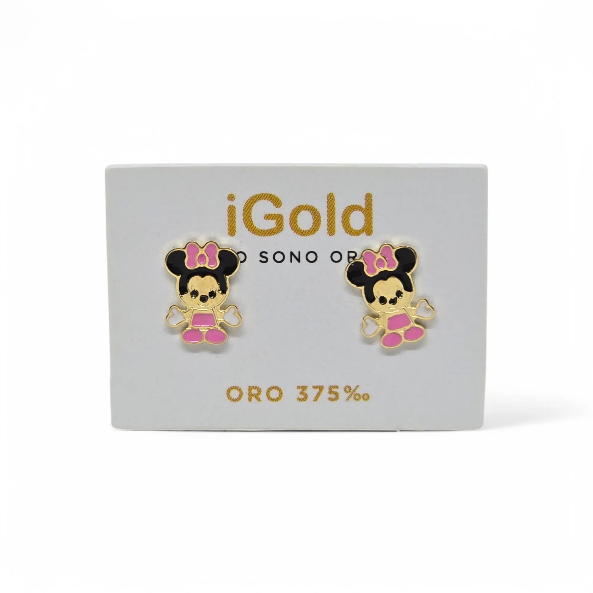 Orecchini Minnie Mouse in Oro Giallo 9kt 375 Magia e Fiaba