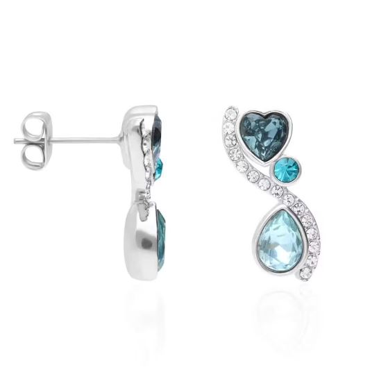 Orecchini Stroili donna a lobo in metallo rodiato con cuore pietre azzurre e strass 1668627