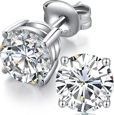 Orecchini a Bottone in Argento Sterling 925 con Zirconi Cubici 4-12 mm
