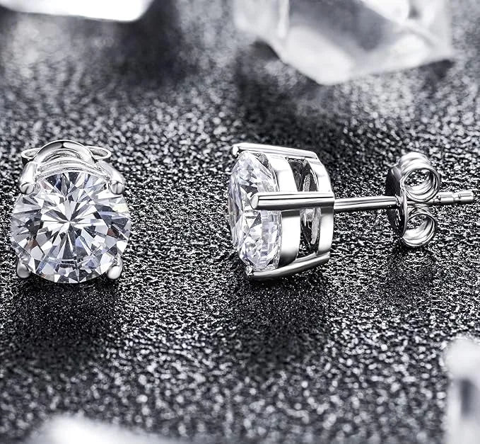 Orecchini a Bottone in Argento Sterling 925 con Zirconi Cubici 4-12 mm