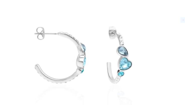 Orecchini a cerchio in metallo rodiato con cuore pietre azzurre e strass 1668621