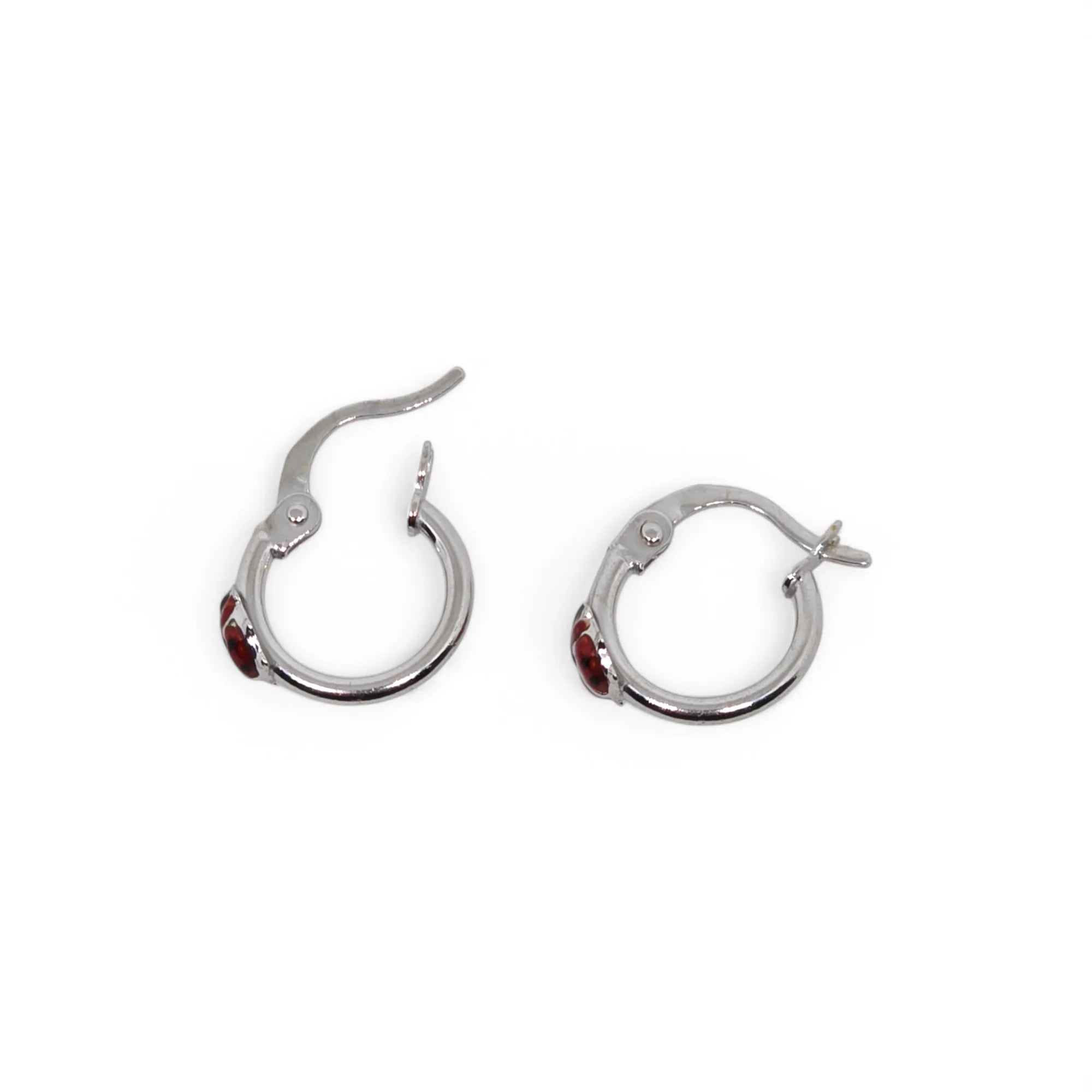 Orecchini bambina a cerchio con coccinella in Oro bianco 9kt