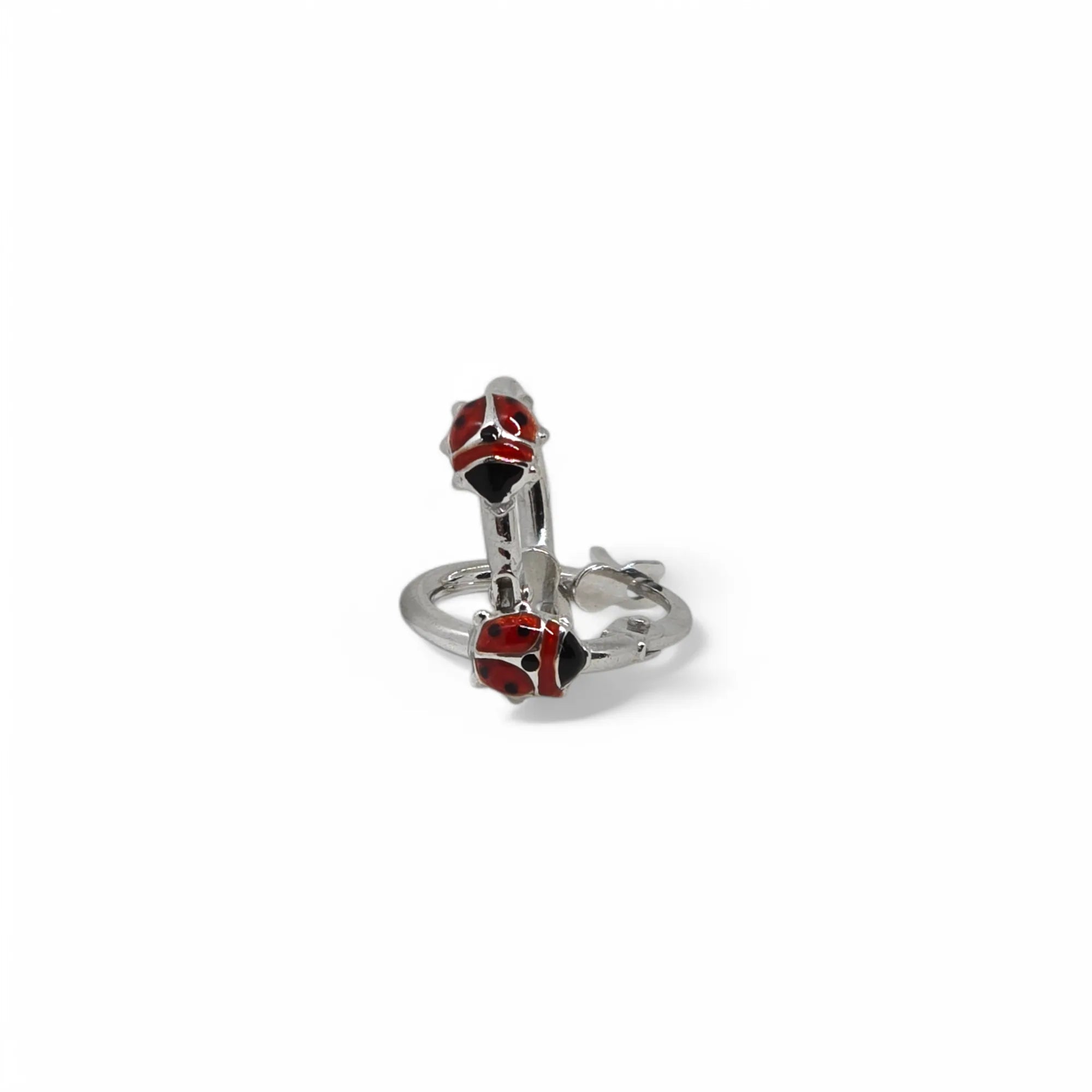 Orecchini bambina a cerchio con coccinella in Oro bianco 9kt