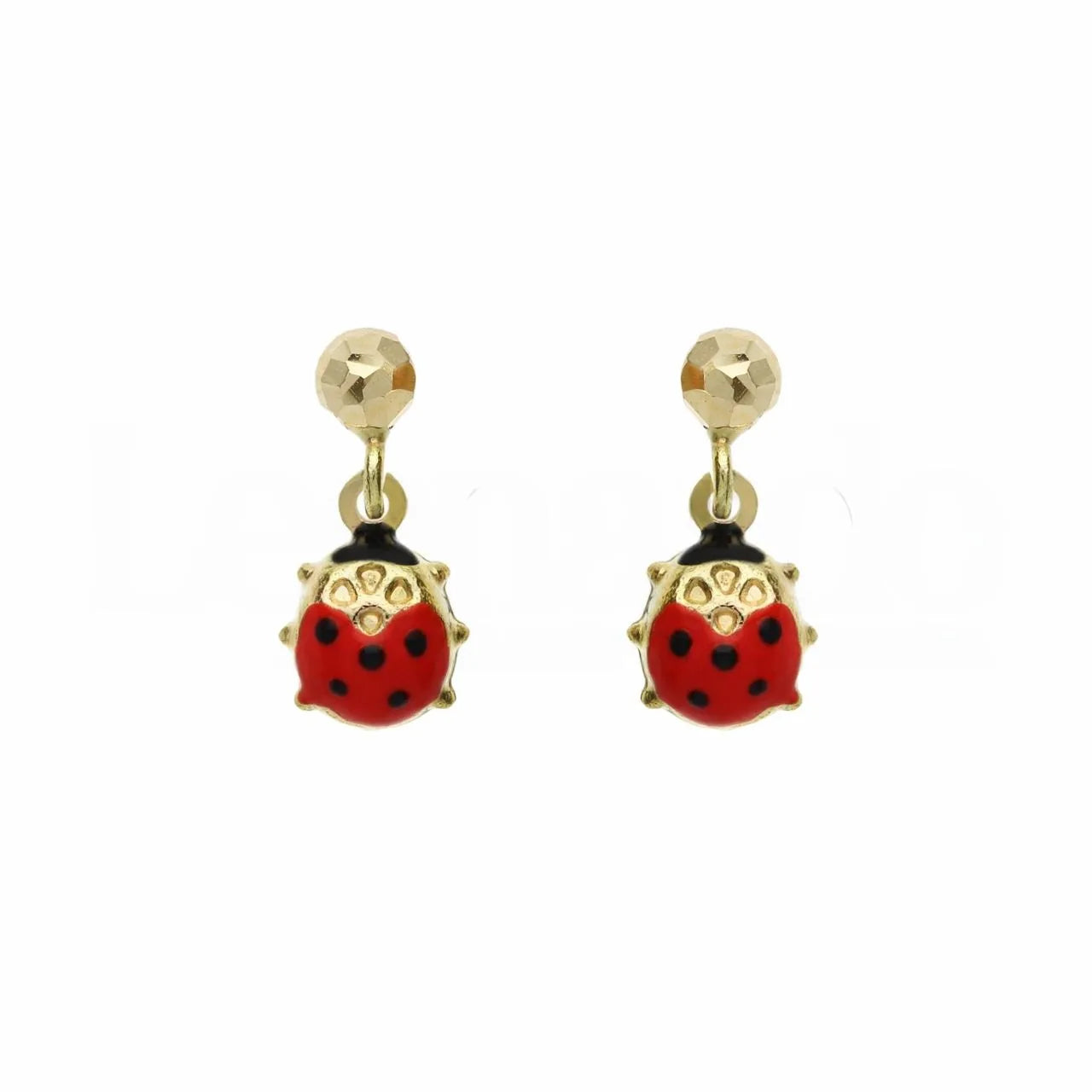 Orecchini bambina coccinella pendenti in oro giallo 18 carati