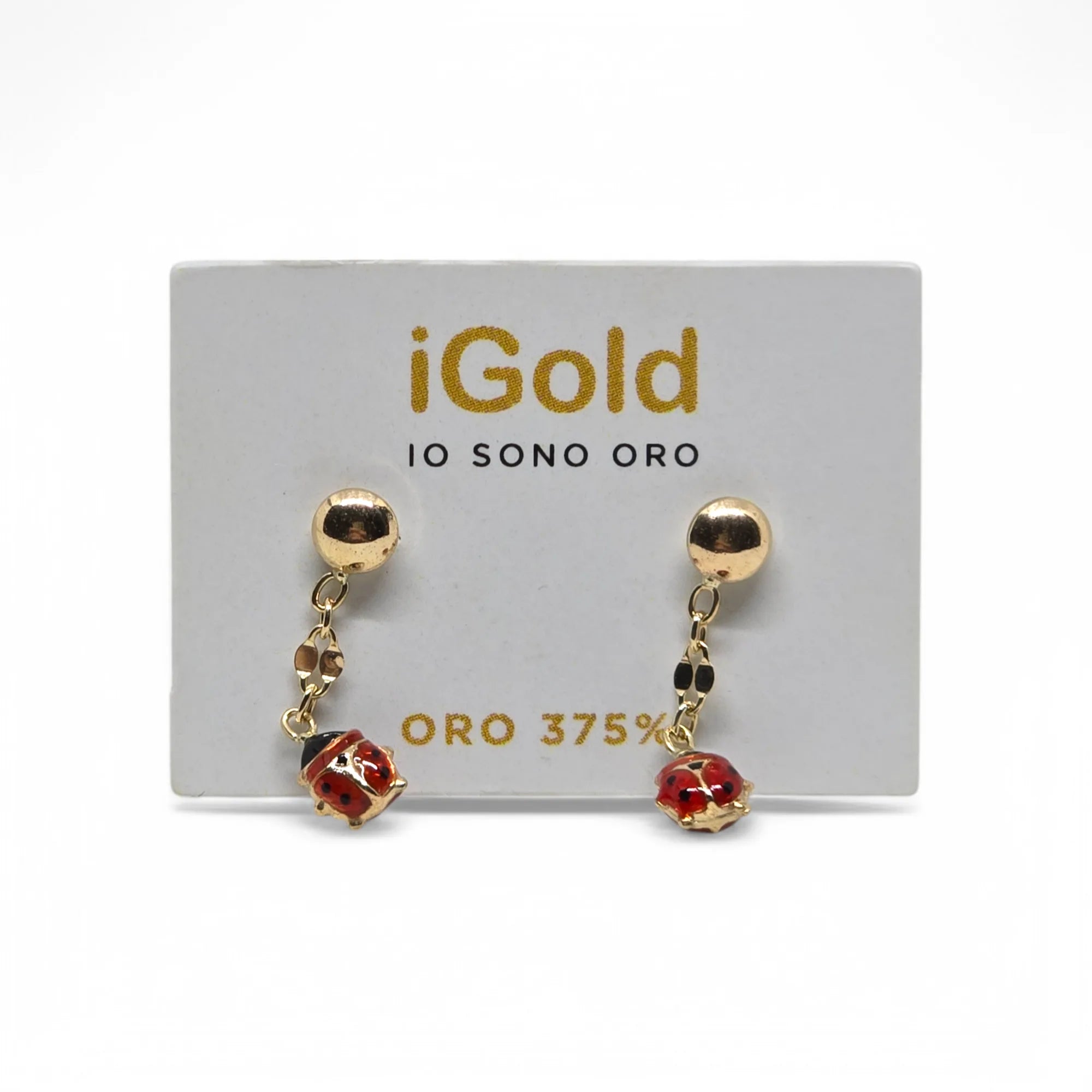 Orecchini bambina in Oro Giallo 9kt 375 con coccinella pendente