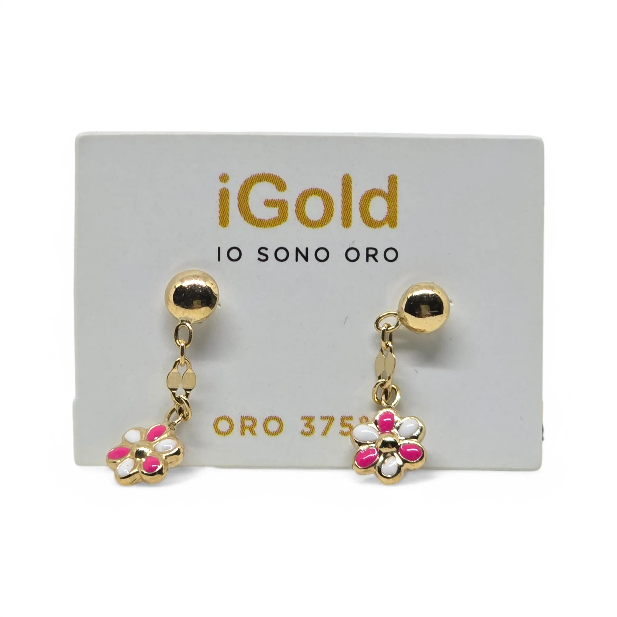 Orecchini bambina in Oro Giallo 9kt 375 con fiore pendente