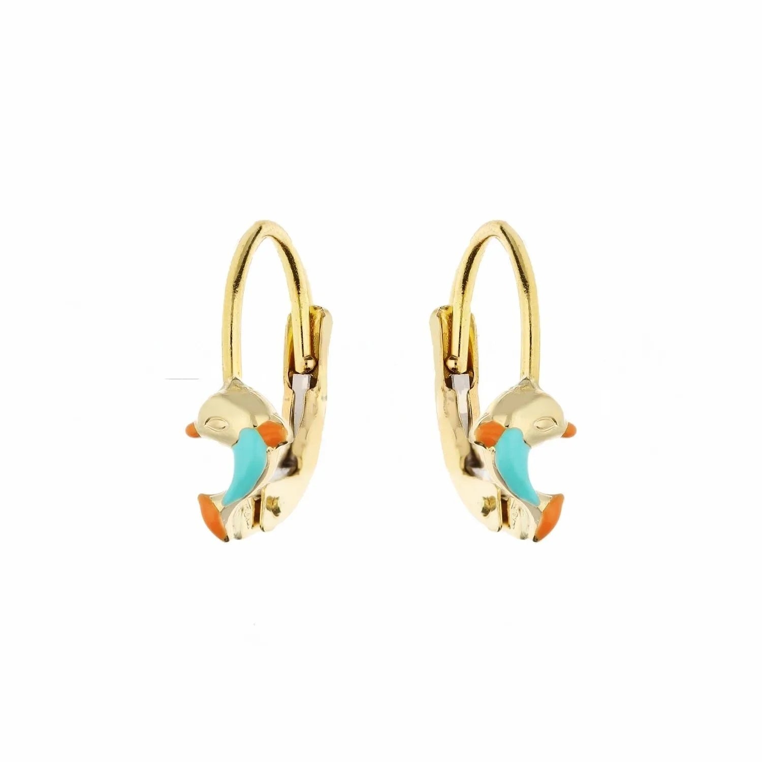 Orecchini bambina in oro giallo 18 kt a cerchio con delfino