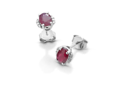 Boucles d'oreilles femme en or blanc, rubis rouges et diamants PG Gioielli