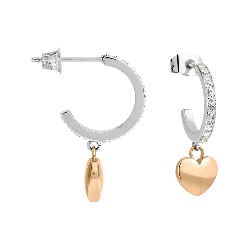Orecchini donna Stroili a cerchio lady chic acciaio bicolore cuore e cristalli 1680348