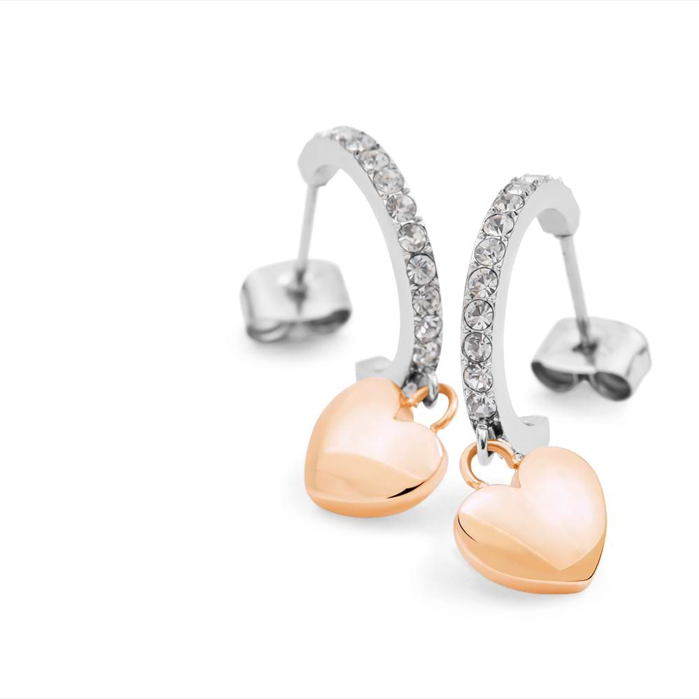 Orecchini donna Stroili a cerchio lady chic acciaio bicolore cuore e cristalli 1680348