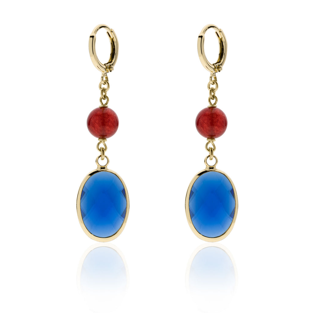 Damenohrringe Unoaerre lang mit blauem Stein und roter Perle 2262