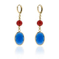 Damenohrringe Unoaerre lang mit blauem Stein und roter Perle 2262