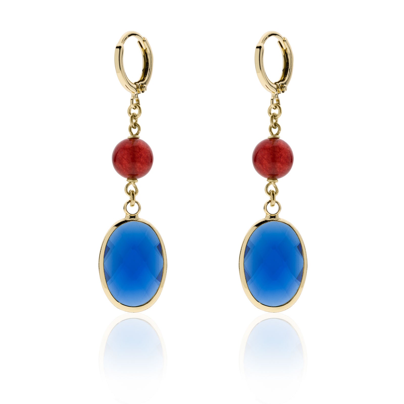 Damenohrringe Unoaerre lang mit blauem Stein und roter Perle 2262