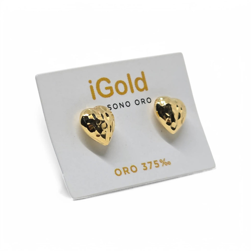 Orecchini donna a lobo con cuore in oro giallo 9kt