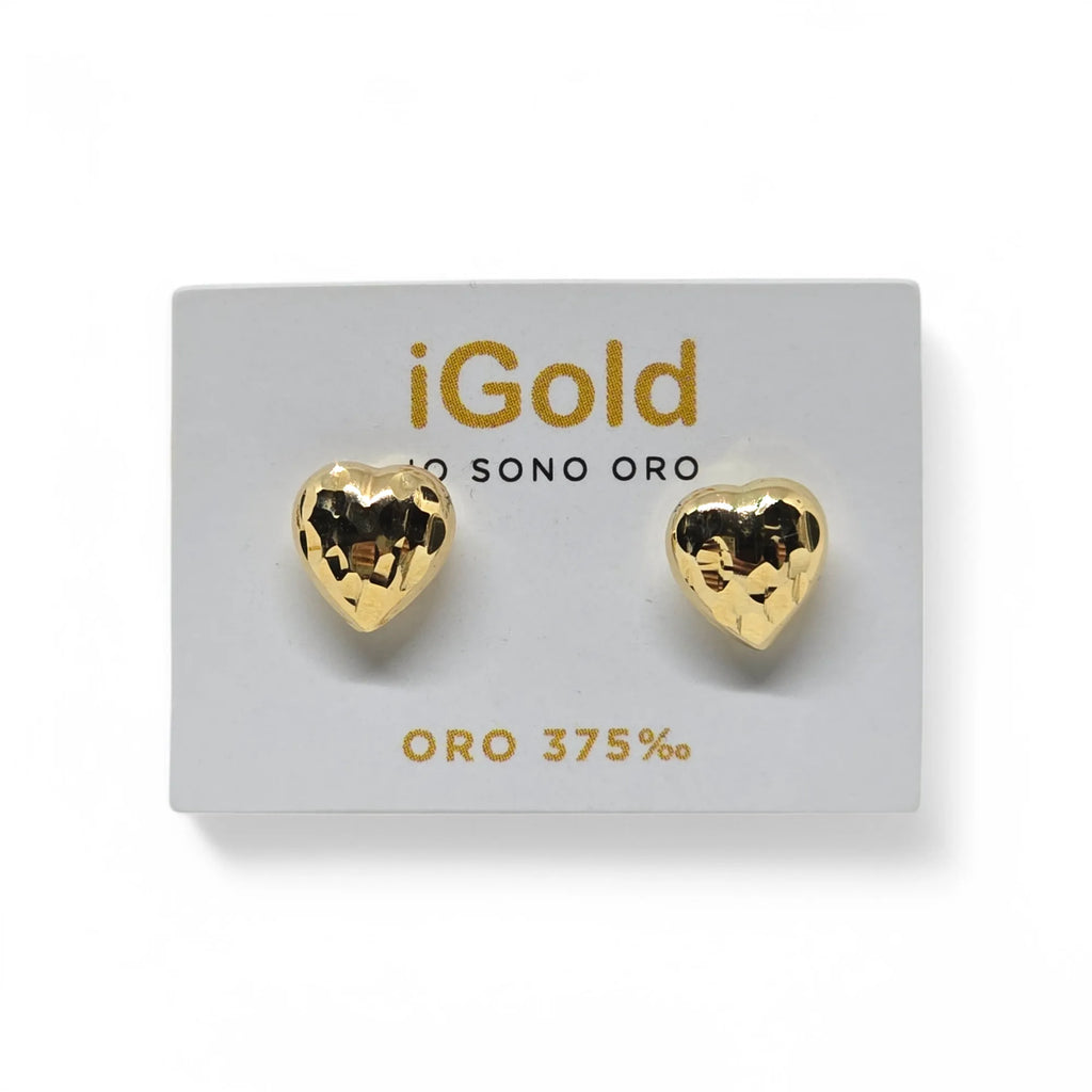 Orecchini donna a lobo con cuore in oro giallo 9kt
