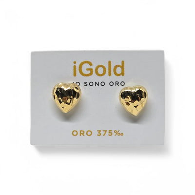 Puces d'oreilles femme en or jaune 9 carats avec cœur