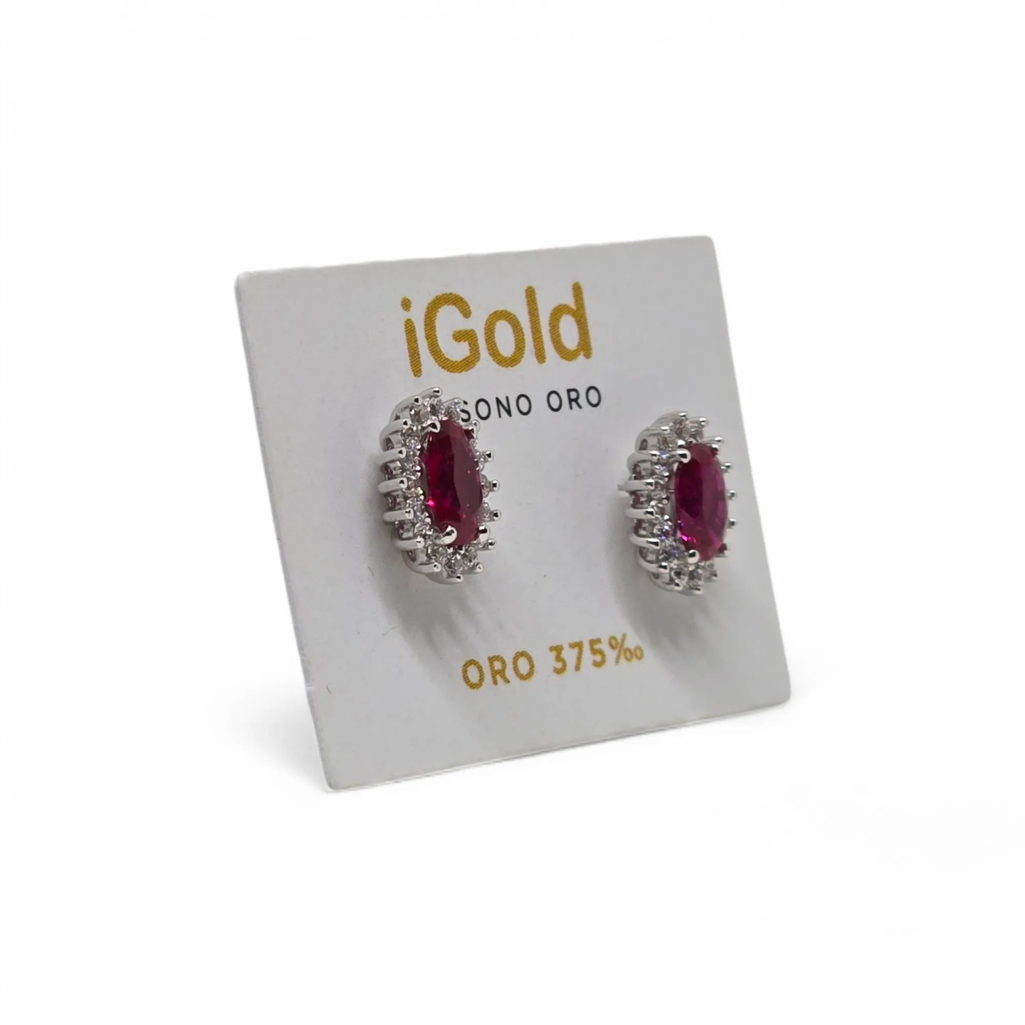 Orecchini donna con pietra rossa in oro bianco 9 kt