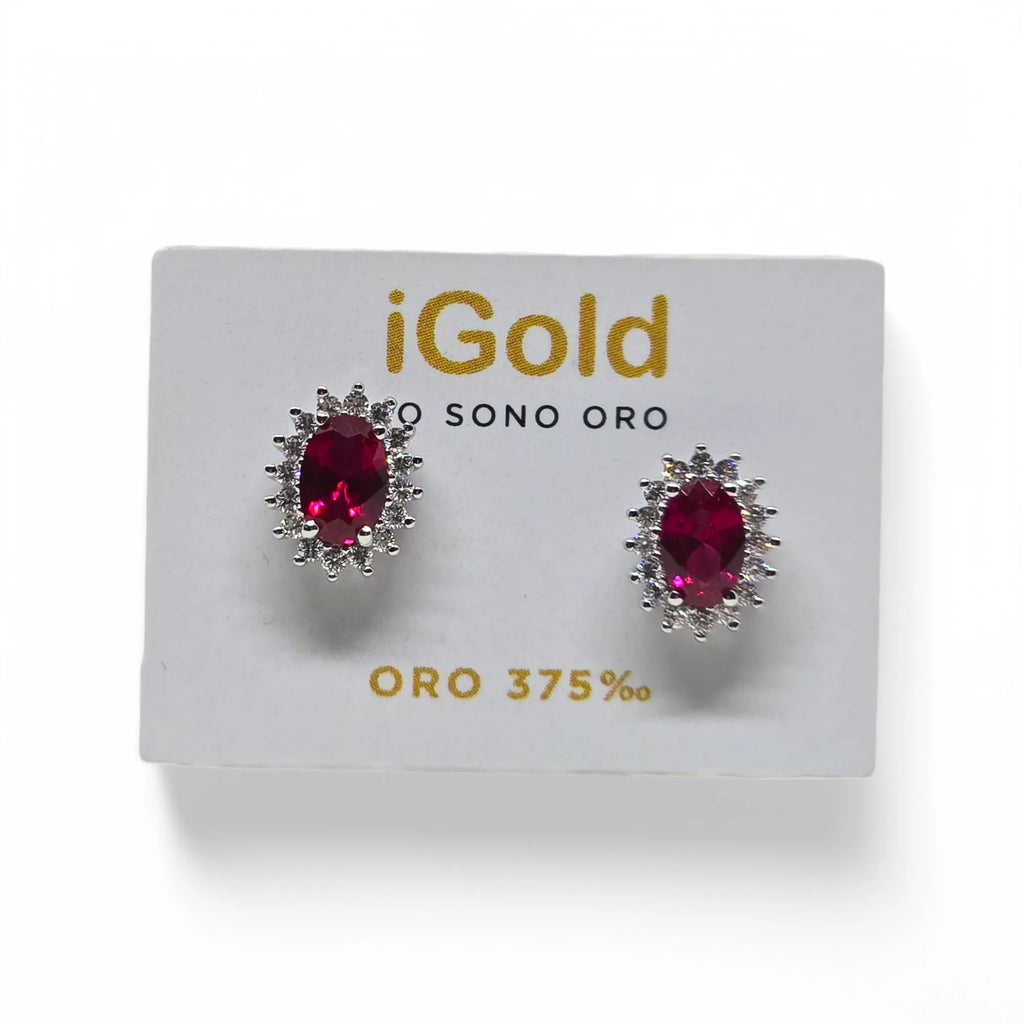Orecchini donna con pietra rossa in oro bianco 9 kt