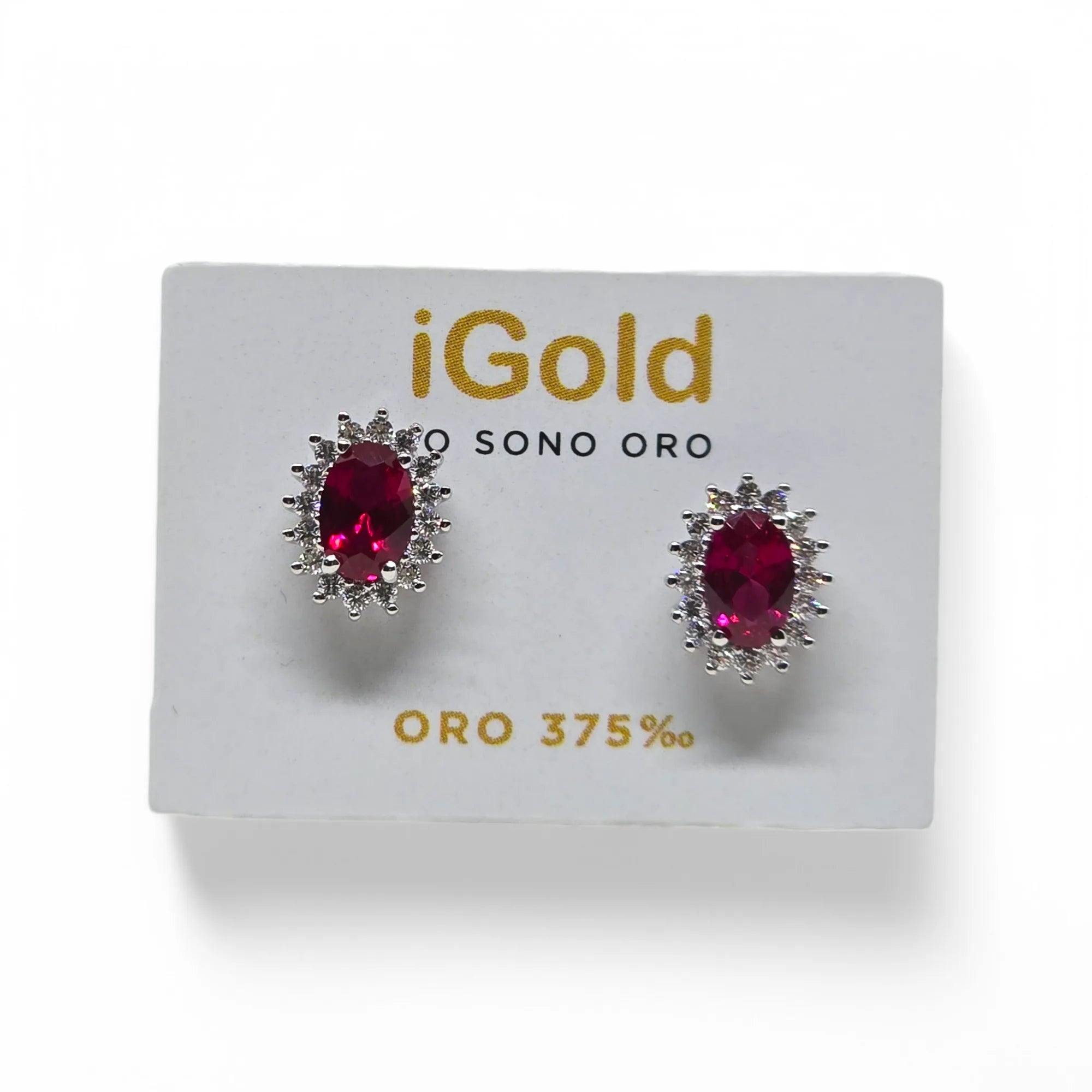 Orecchini donna con pietra rossa in oro bianco 9 kt