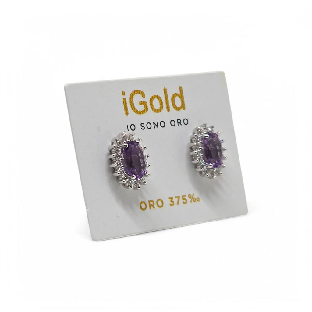 Orecchini donna con pietra viola in oro bianco 9 kt