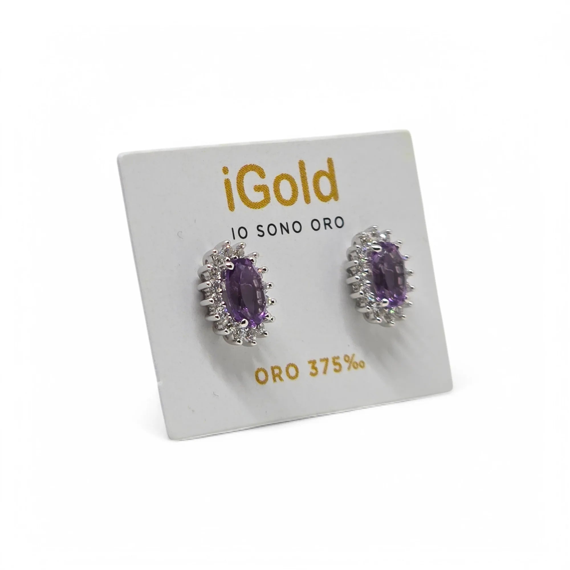 Orecchini donna con pietra viola in oro bianco 9 kt