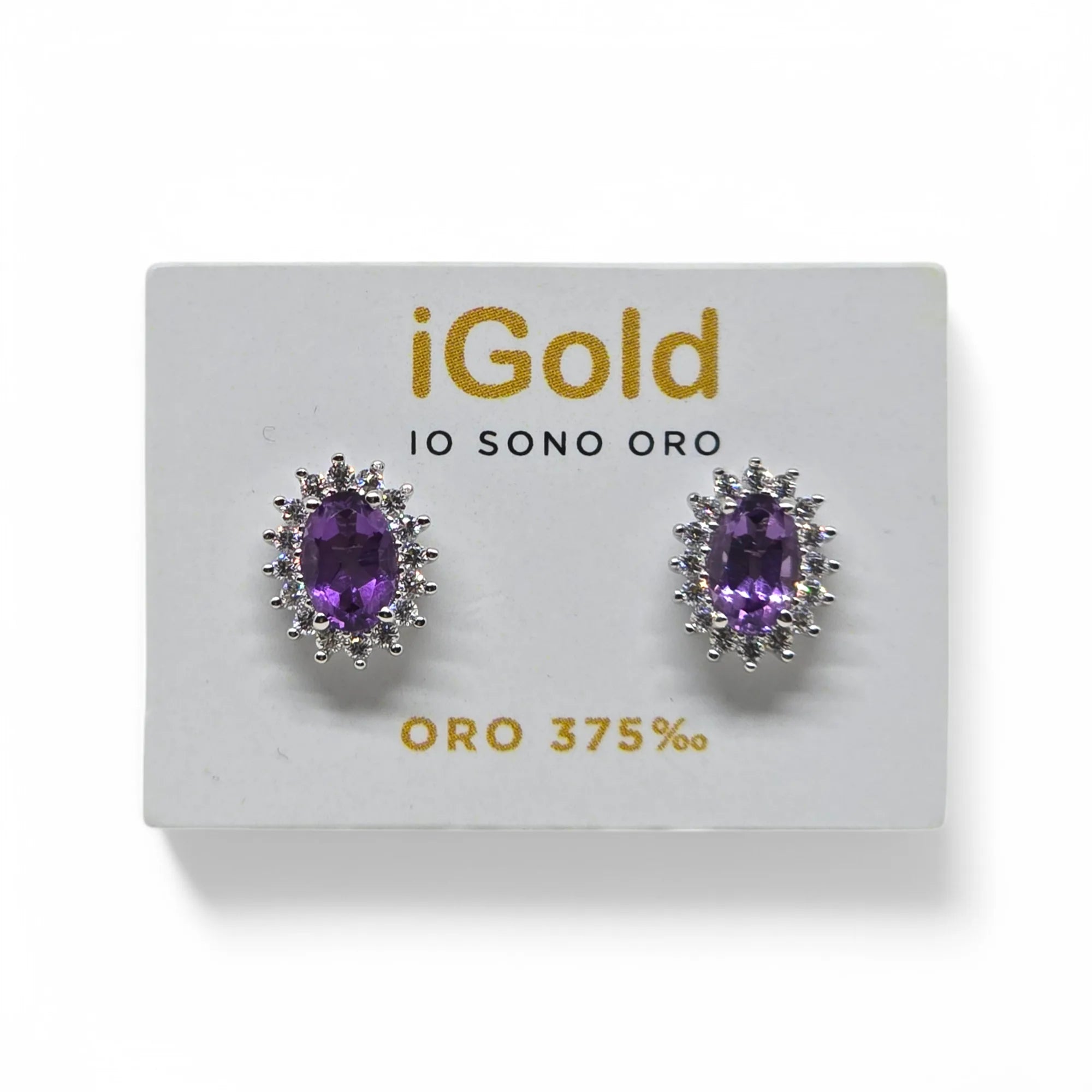 Orecchini donna con pietra viola in oro bianco 9 kt