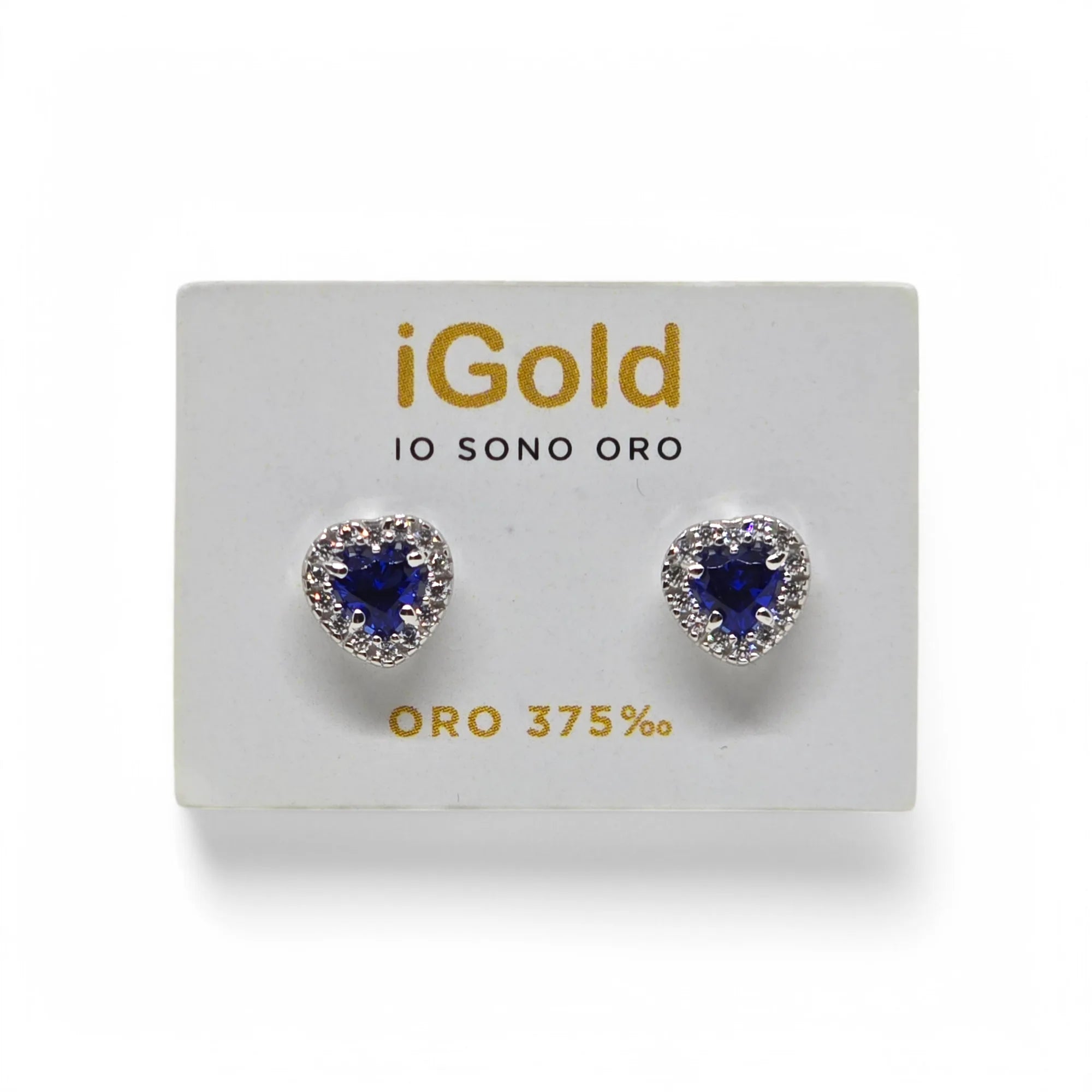 Orecchini donna forma cuore con pietra blu in oro bianco 9 kt