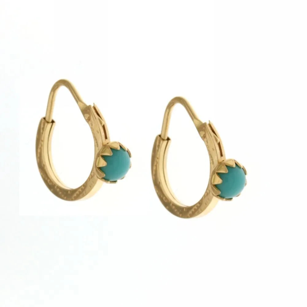 Orecchini donna oro giallo 18 carati Cerchi con turchese