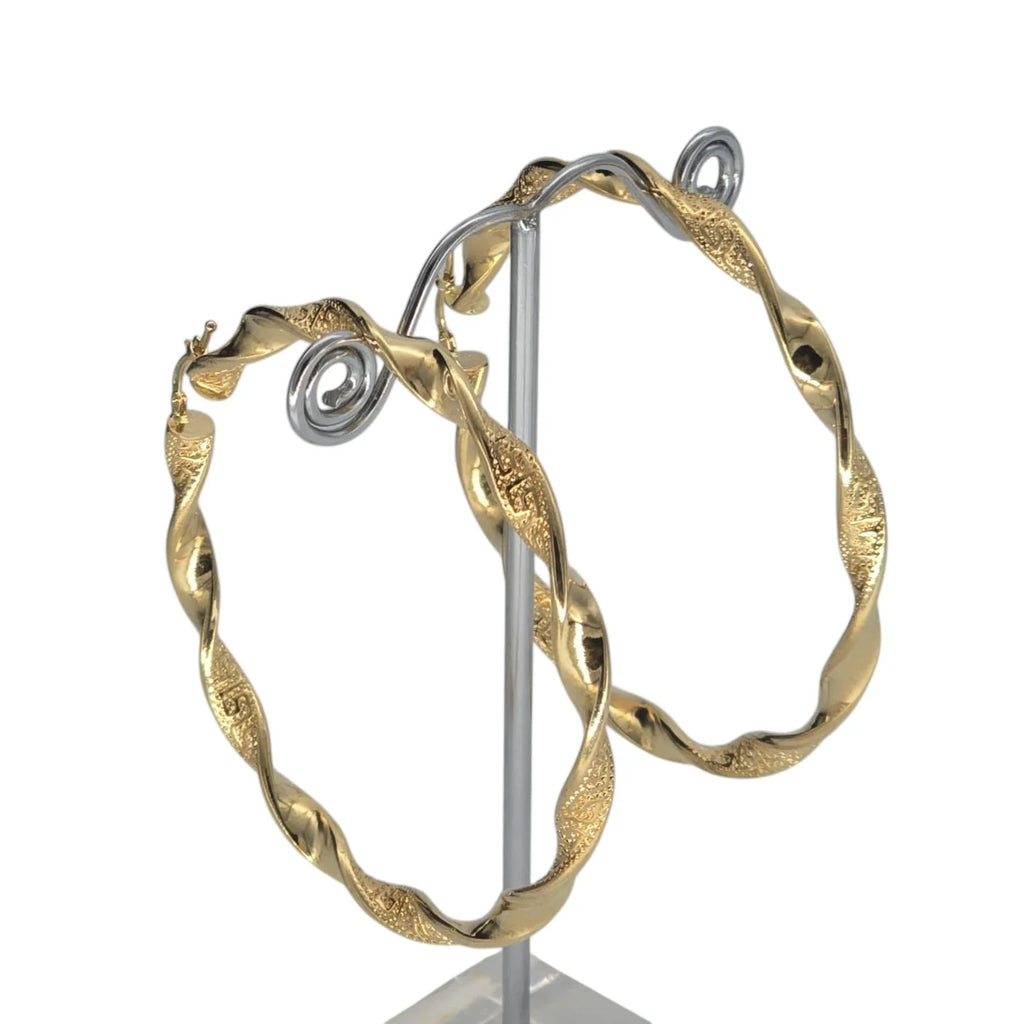 Damenohrringe aus 18 Karat Gelbgold, geflochtene Reifen, gearbeitet