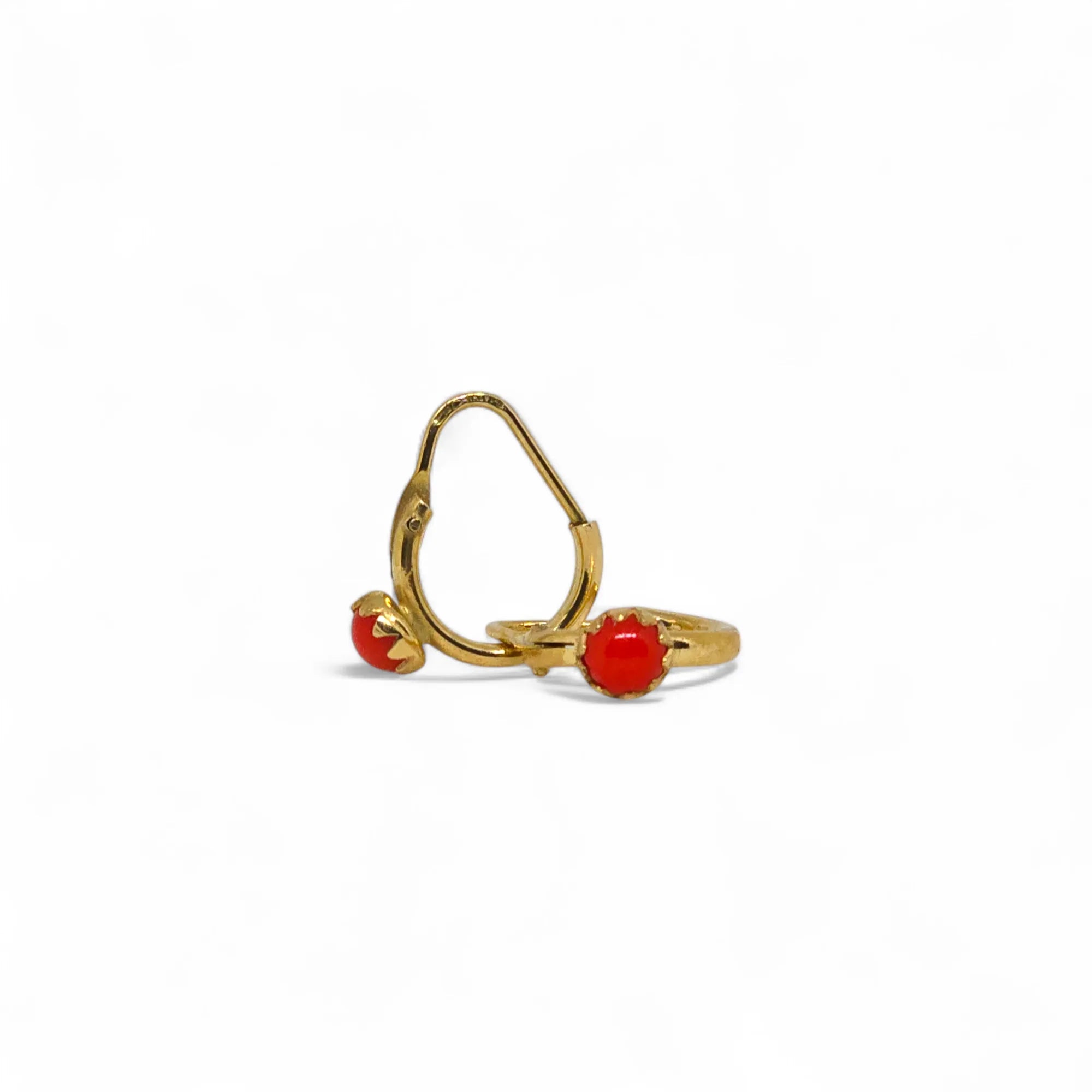Orecchini bambina in oro giallo 750 Cerchi con corallo