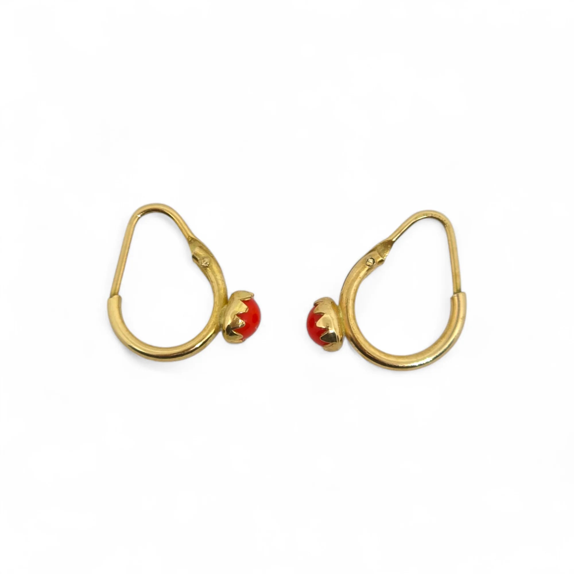 Orecchini bambina in oro giallo 750 Cerchi con corallo