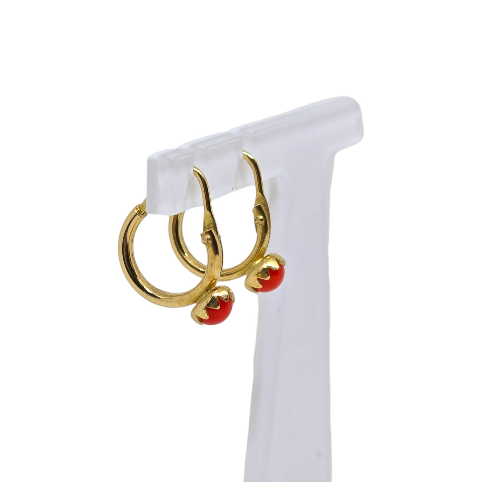 Orecchini bambina in oro giallo 750 Cerchi con corallo