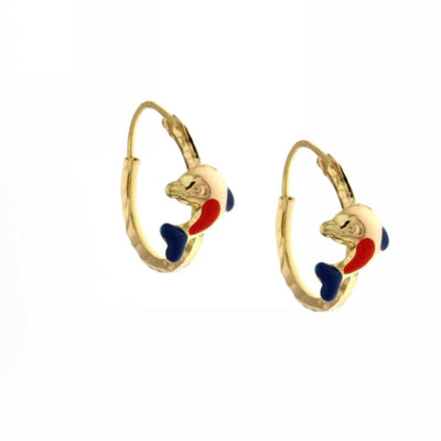 Boucles d'oreilles femme or jaune Cercles avec dauphin