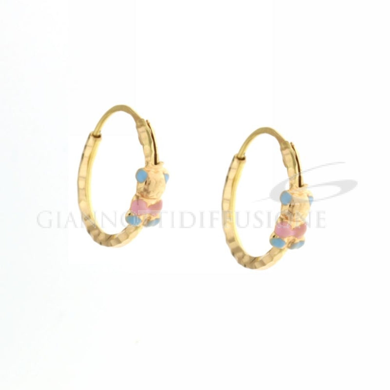 Orecchini donna oro giallo Cerchi con orsetto