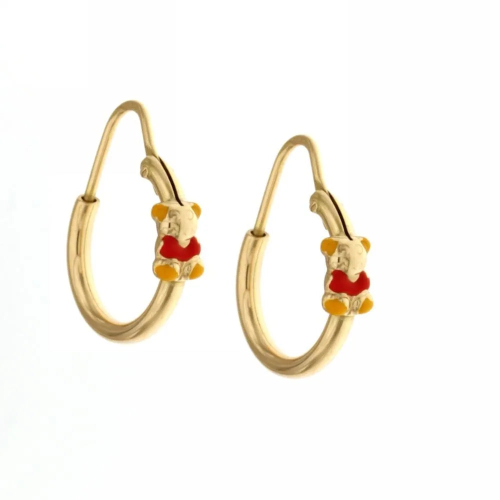 Orecchini donna oro giallo Cerchi con orsetto