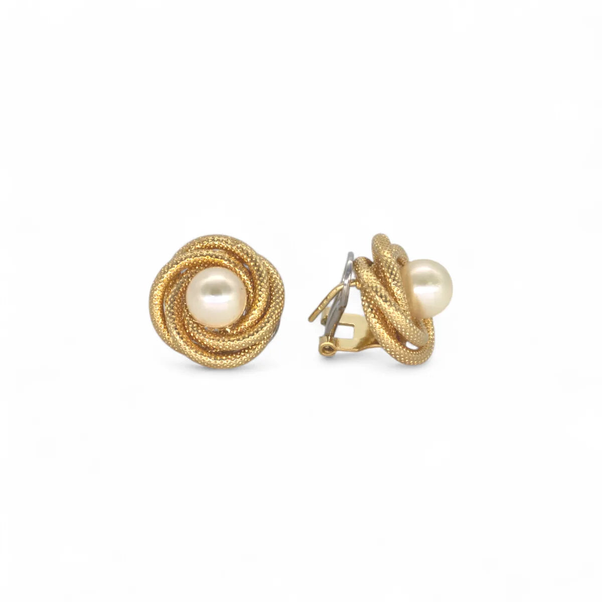 18 Karat Gelbgoldohrringe mit Naturperle, geflochtenes Design