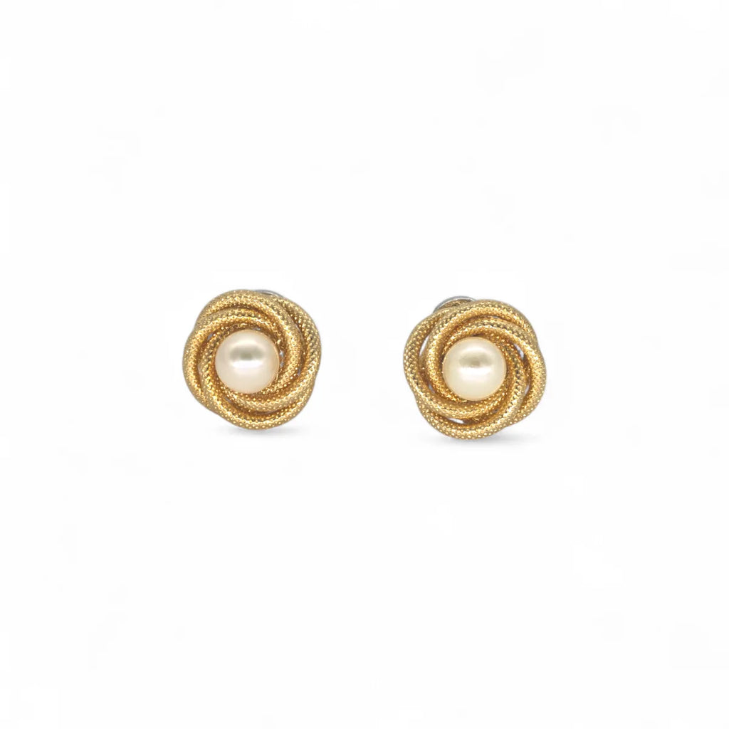 18 Karat Gelbgoldohrringe mit Naturperle, geflochtenes Design