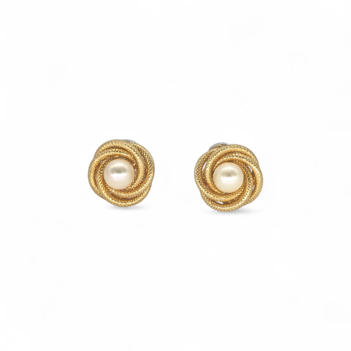 18 Karat Gelbgoldohrringe mit Naturperle, geflochtenes Design