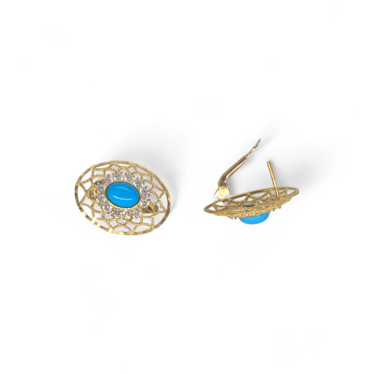 Orecchini in Oro Giallo 18kt con Turchese Design Ovale
