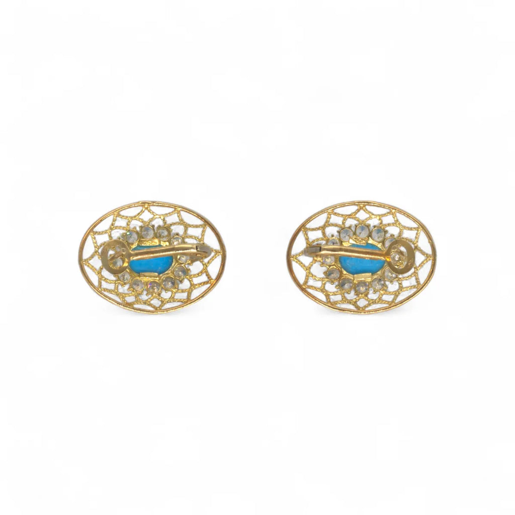Orecchini in Oro Giallo 18kt con Turchese Design Ovale