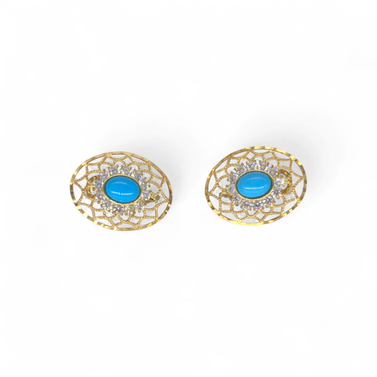 Orecchini in Oro Giallo 18kt con Turchese Design Ovale