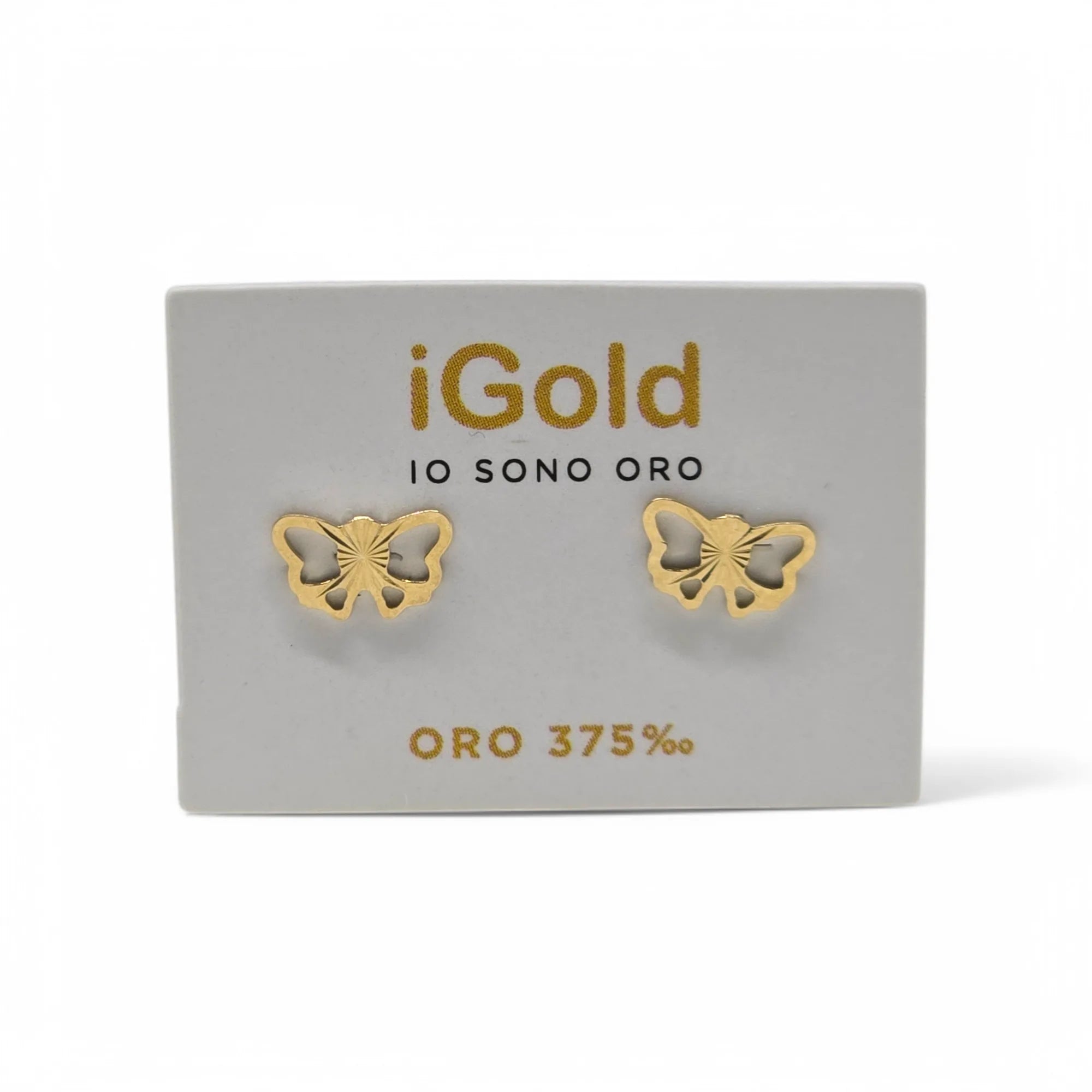 Orecchini in Oro Giallo 9kt 375 con Farfalline Intagliate per Bambina