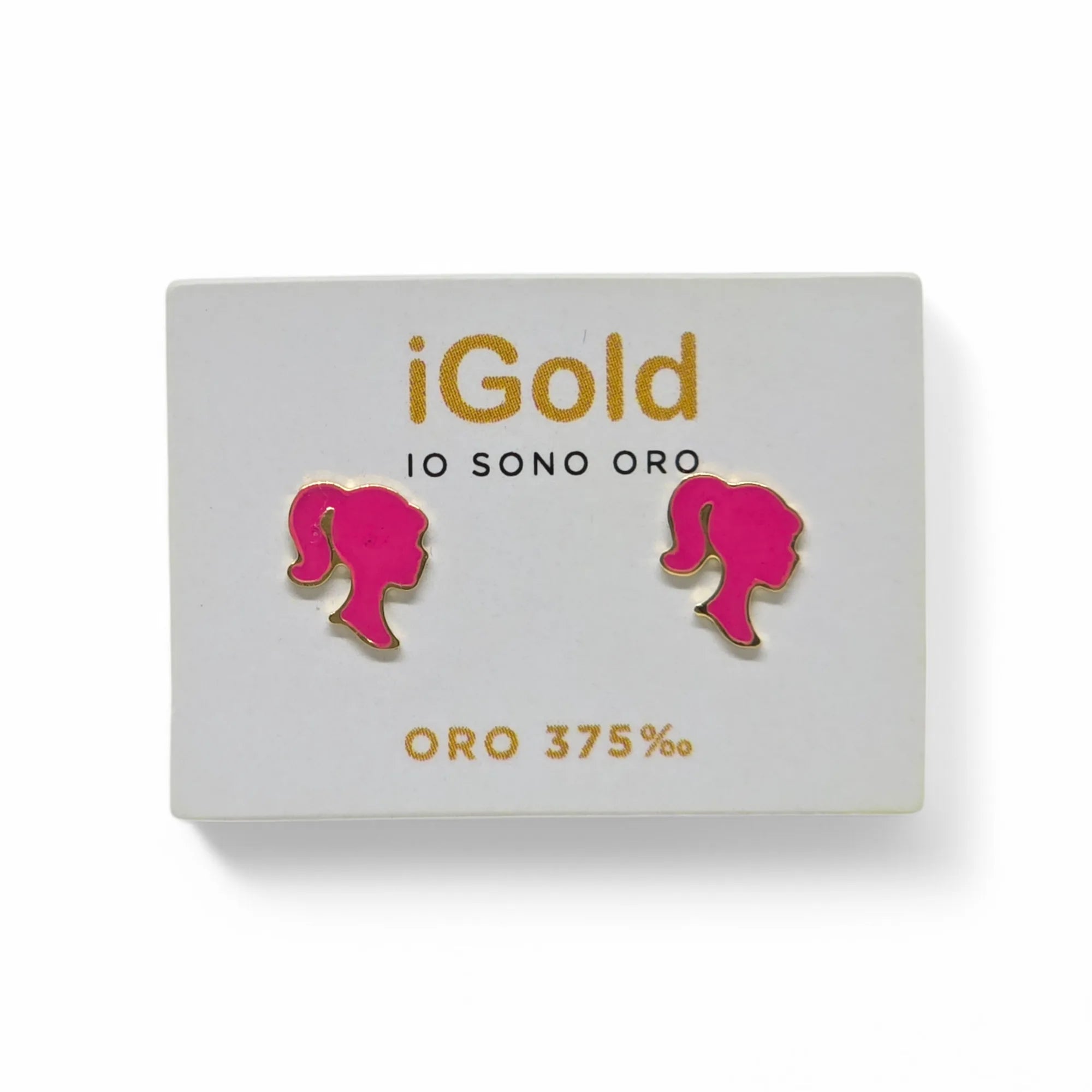 Orecchini in Oro Giallo 9kt 375 con Profilo di Ragazza
