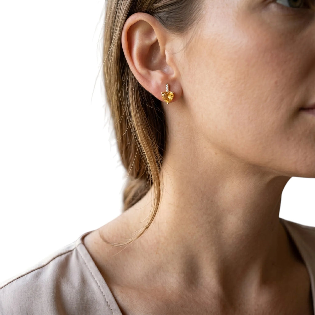 Orecchini kioto donna in oro giallo 9kt topazio citrino cuore