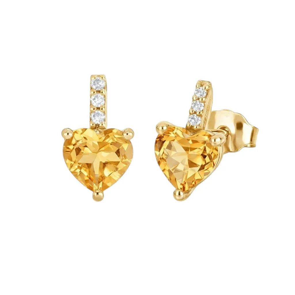 Orecchini kioto donna in oro giallo 9kt topazio citrino cuore