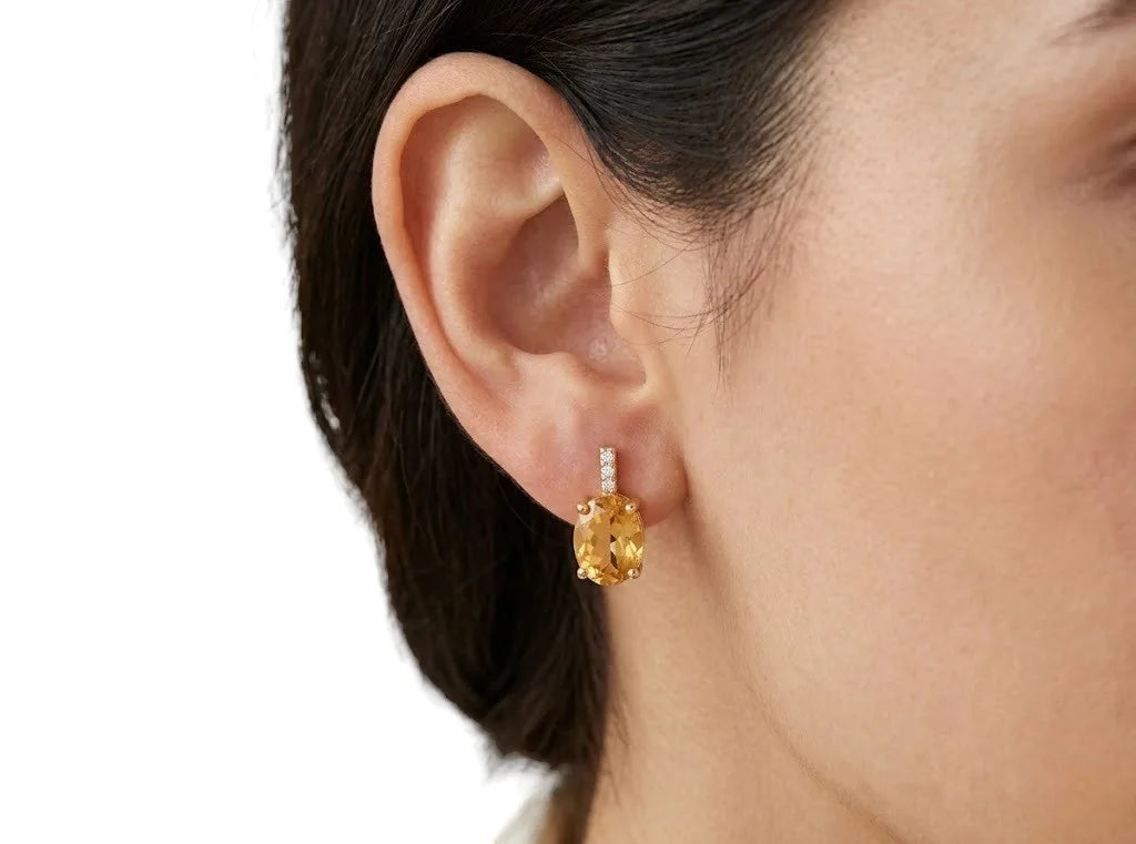 Ohrringe Kioto für Damen aus 9kt Gelbgold mit ovalem Citrin-Topas