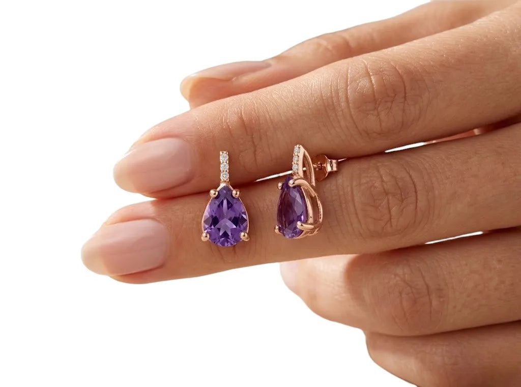 Orecchini kioto donna in oro rosa 9kt topazio viola