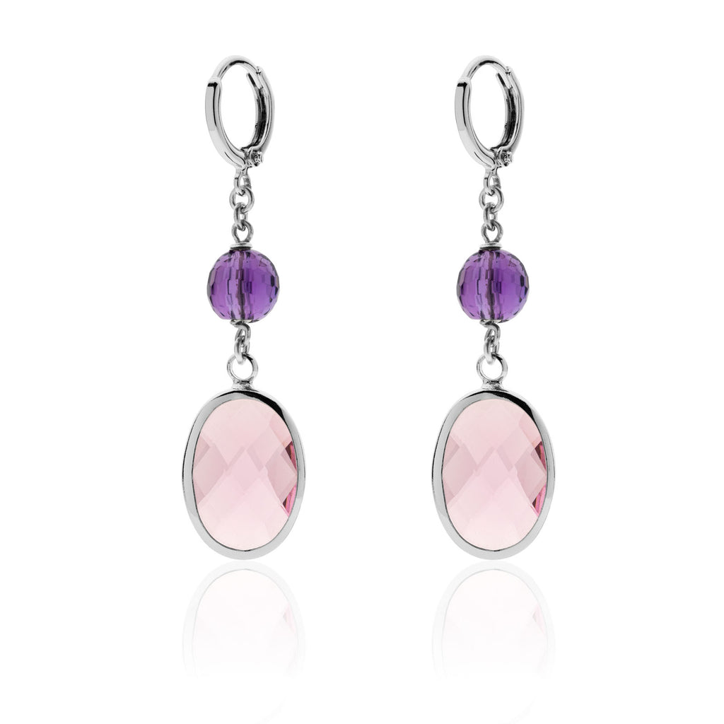 Lange Ohrringe mit rosa Stein und violetter Perle Unoaerre Damen 2258